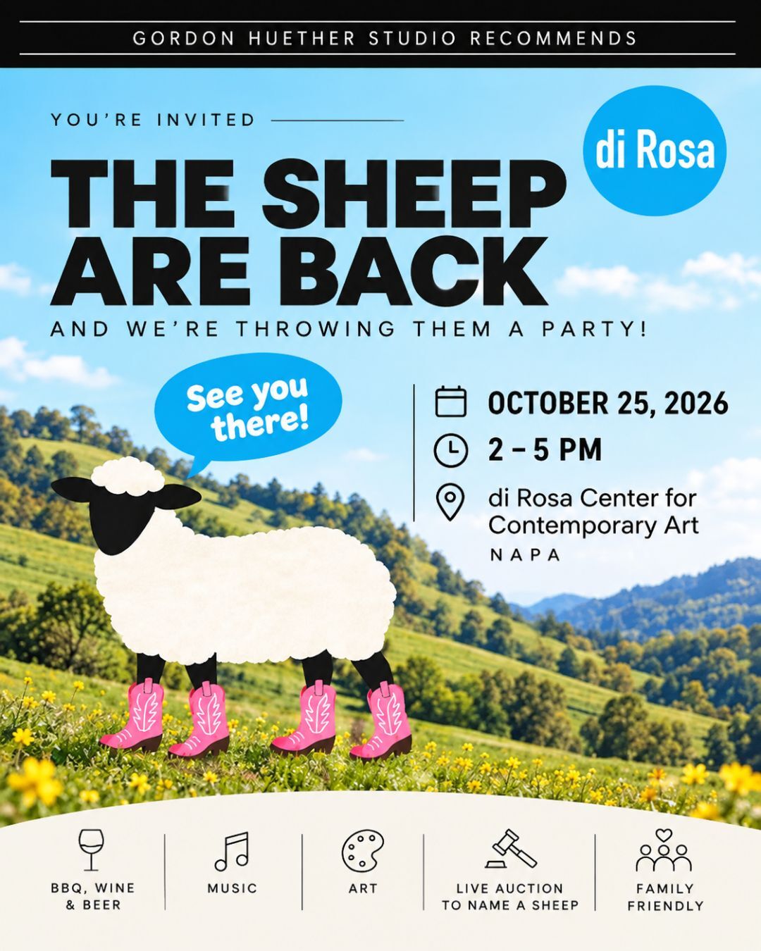 Gordon Huether Studio Recommends | You're Invited - The Sheep are Back and We're throwing them a party! | October 25, 2026, 2-5 PM | di Rosa Center for Contemporary Art Napa