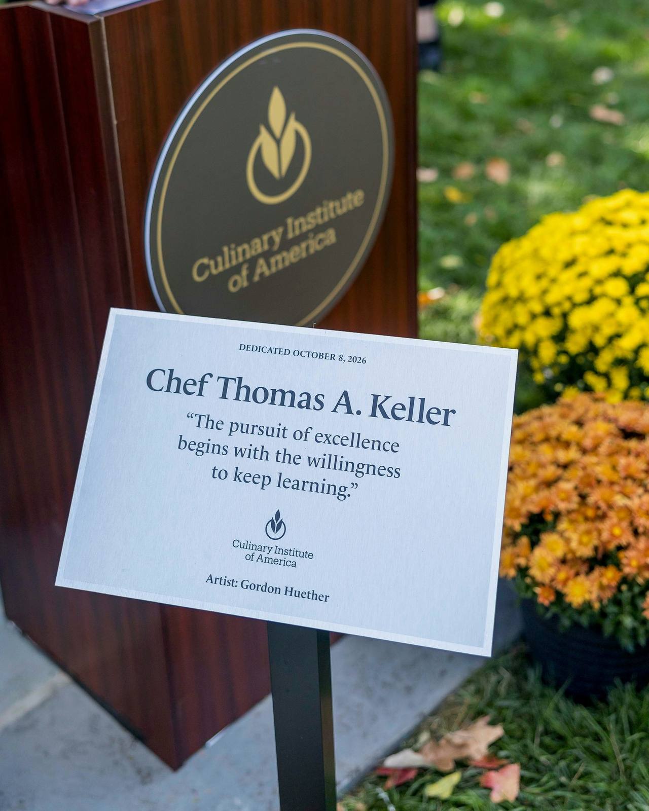 Thomas Keller Plaque with quote "The Pursuit of excellence begins with the willingness to keep learning."